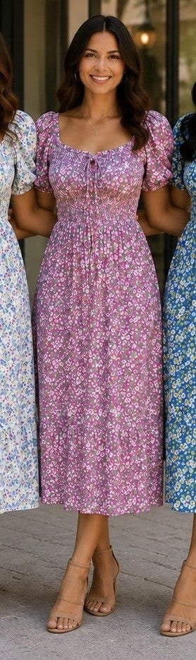 Pink Ditzy Print Midi Dress