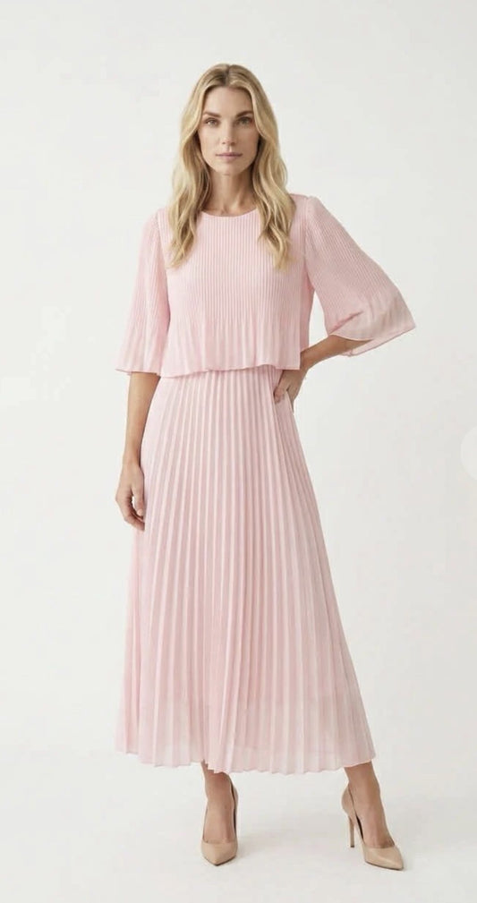 KM6663 Round Neck Plisse Dress