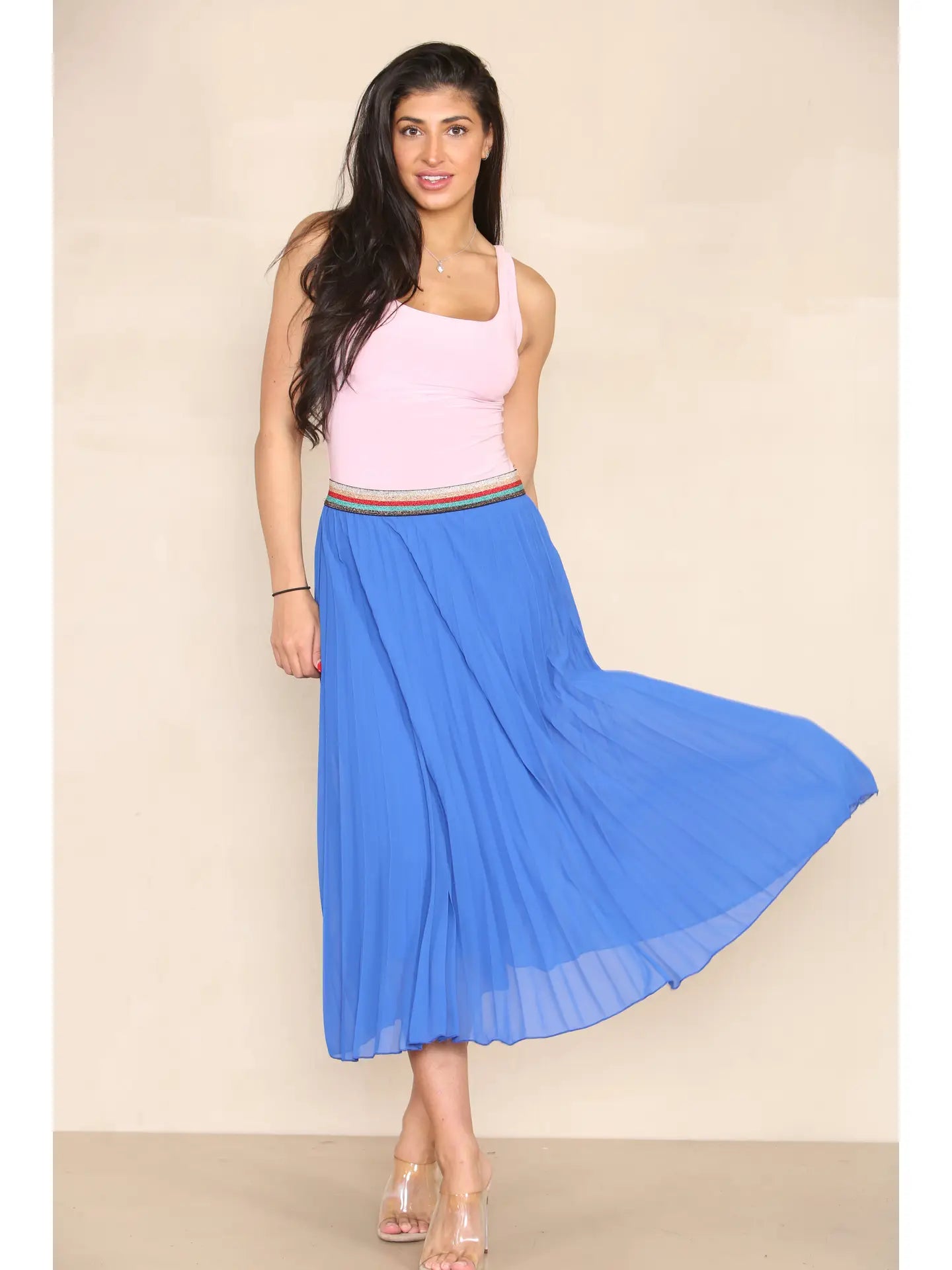 Cobalt Blue Pleated Midi Skirt