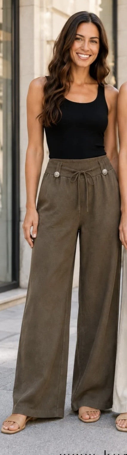 Mocha Brown Cotton Saints Stud Wide Leg Trousers