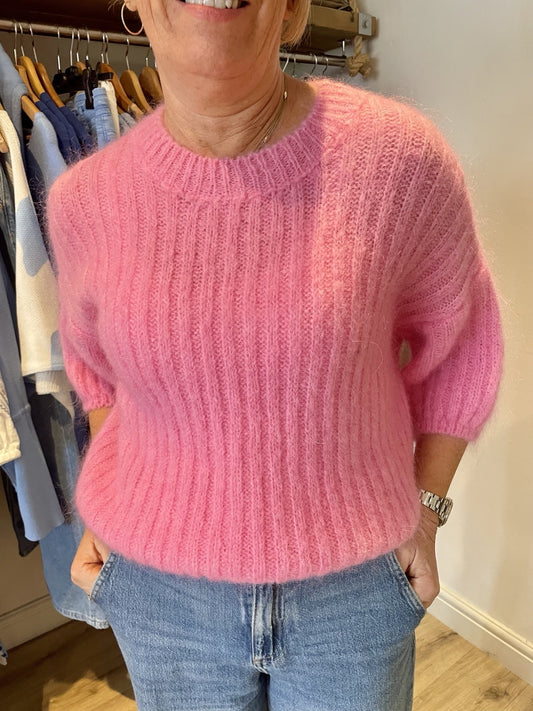 Fuchsia Ribbed Kid Mohair Knit Jumper