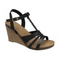 Black Leather Ardo Wedge Sandals
