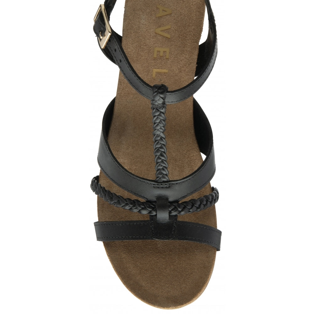 Black Leather Ardo Wedge Sandals