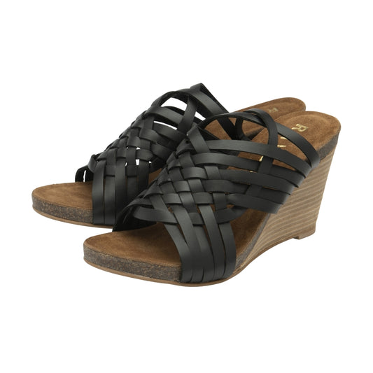 Black Leather Troon Wedge Mule Sandals