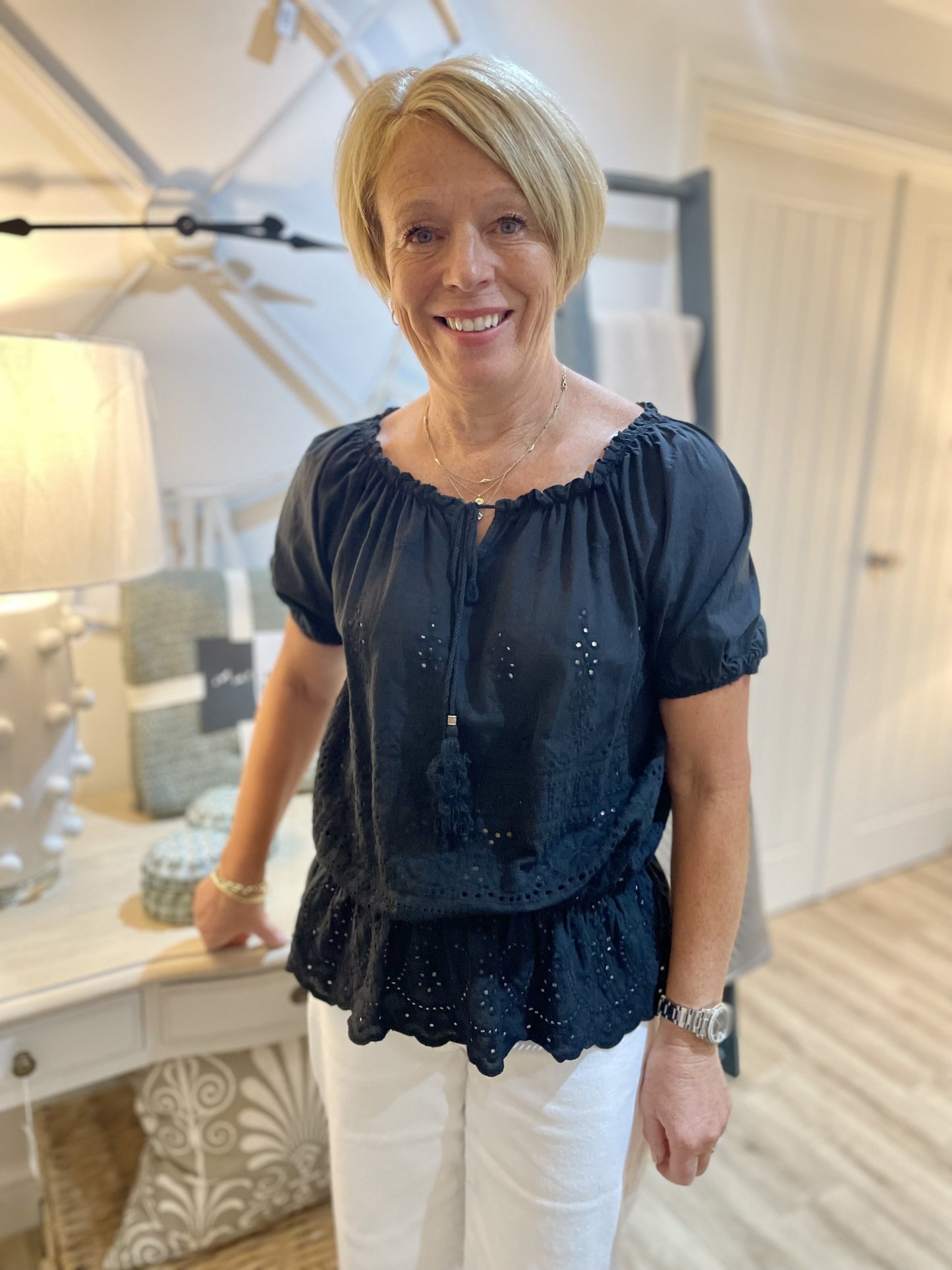 Black Broderie Anglaise Elasticated Waist Top