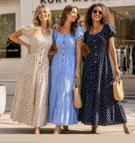 Cream Polka Dot Maxi Dress - M/L