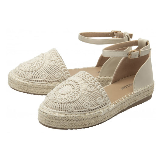 Cream Textile Roisin Flat Espadrille Sandals | Dunlop