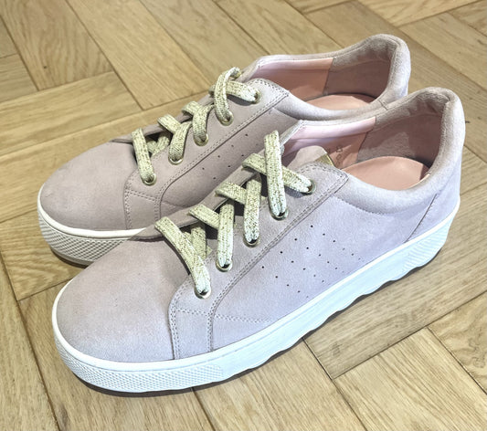 Soft Pink Platform Trainer with Gold Laces