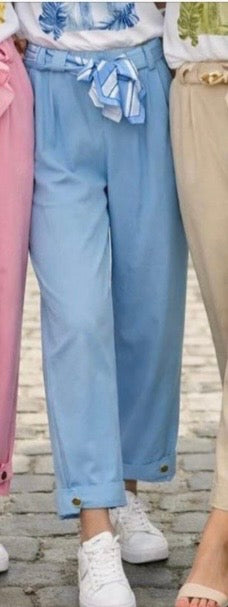 Light Blue Scarf Belt Scuba Trousers