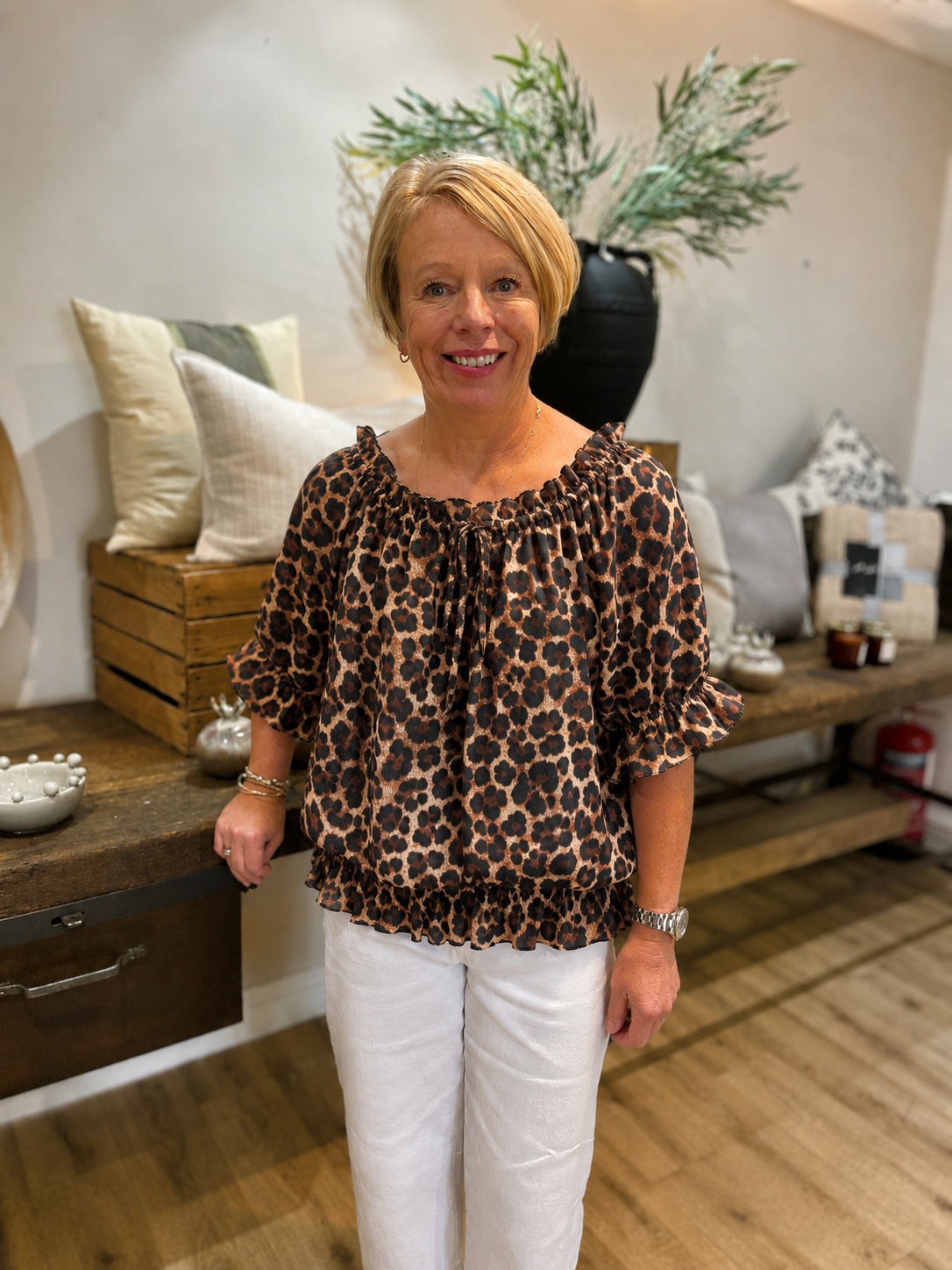 Black & Brown Animal Print Bardot Top