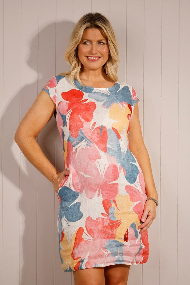 Denim Butterfly Floral Linen Dress