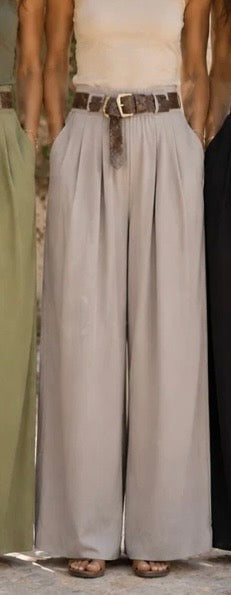 Taupe Wide Leg Belted Trousers