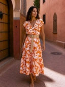 Orange Monochrome Midi Belted Dress