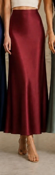 Burgundy Sateen Aline Skirt
