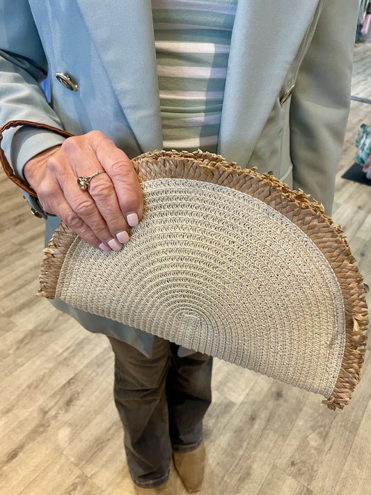 Half Moon Natural Raffia Cream Bag