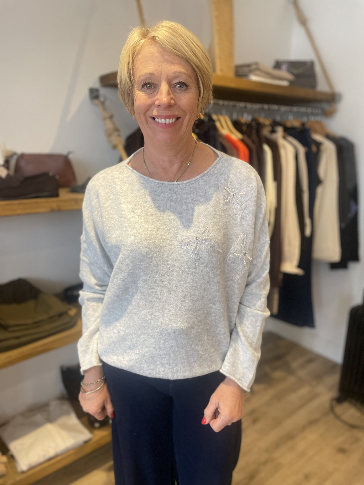 Light Grey Mesh Butterfly Fine Knit Top