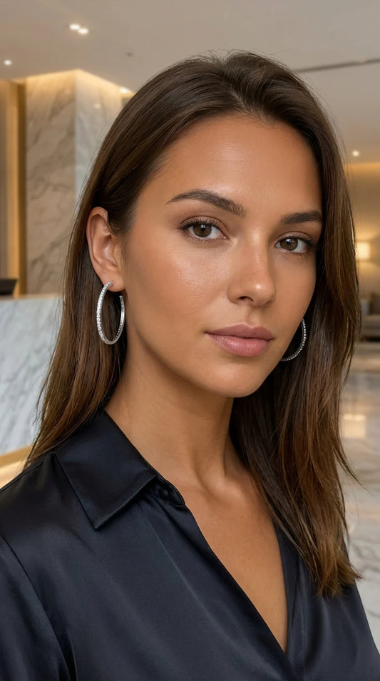 Large silver diamante hoop earring