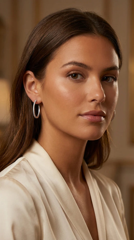 Envy Small silver diamante hoop earring