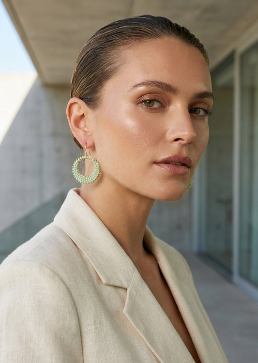 Envy Gold and aqua bead ornate circle drop earrings