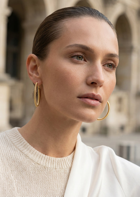 Envy Gold large ridged hoop earrings
