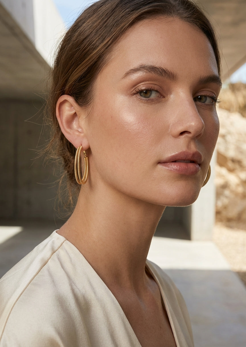 Envy Gold double‑hoop stud earrings