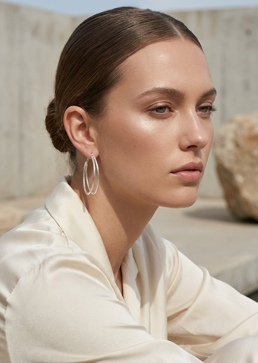 Envy Silver double‑hoop stud earrings