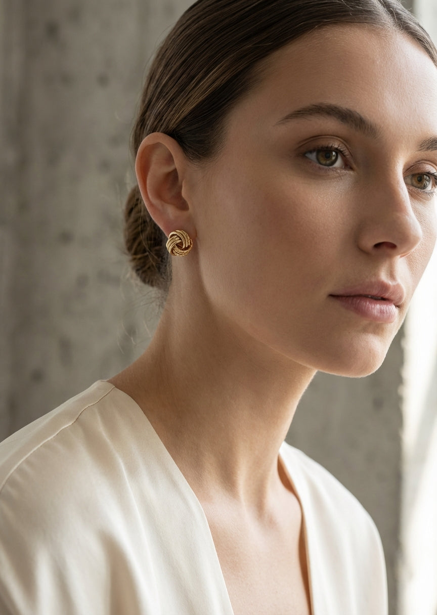 Envy Small gold twisted knot stud earrings