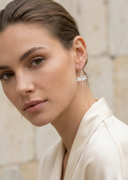 Envy Silver dragonfly drop earrings
