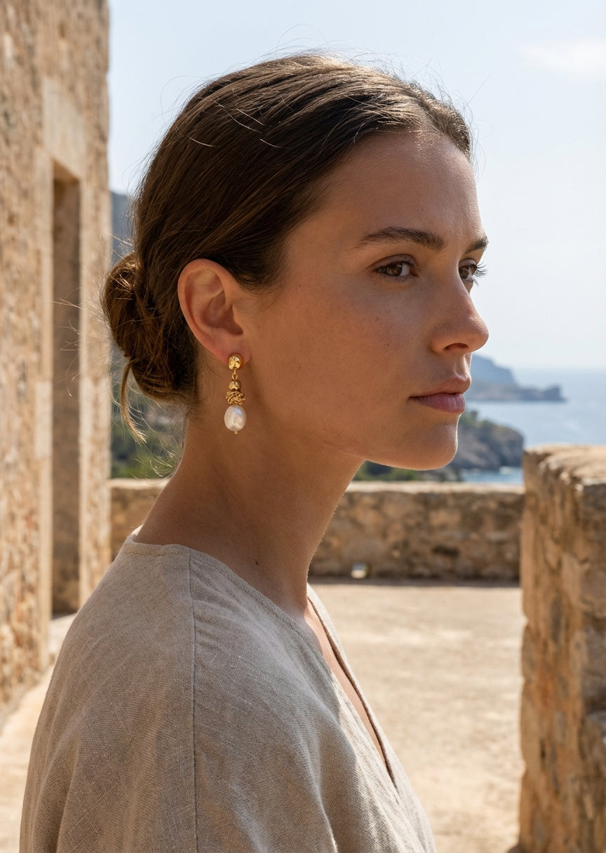 Envy Gold twist and pearl drop earrings