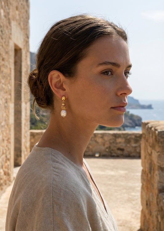 Envy Gold twist and pearl drop earrings