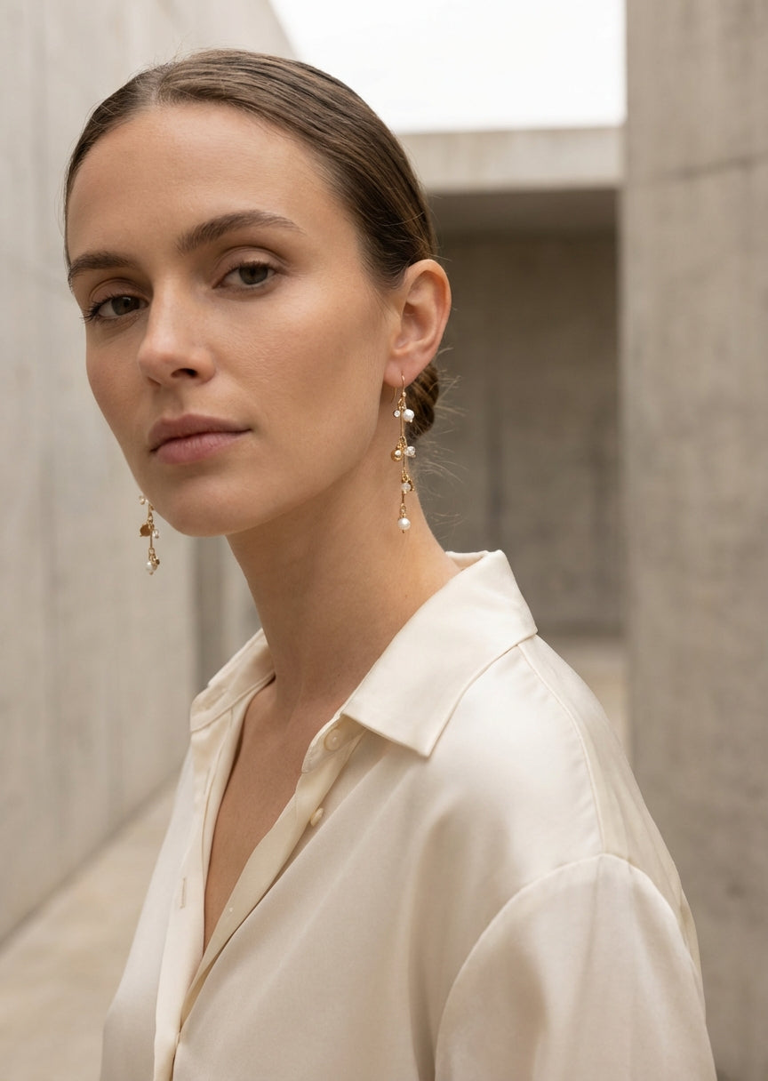 Envy Gold bead and pearl drop earrings