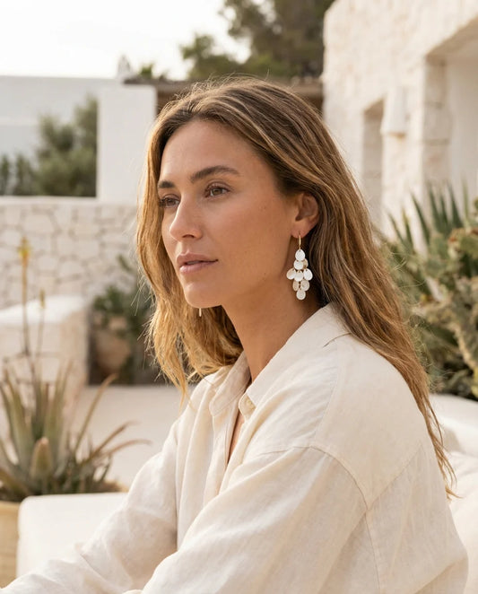 Envy Gold cascading white shell droplet earrings