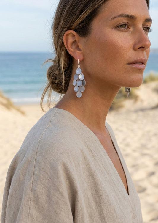 Envy Silver cascading blue shell droplet earrings