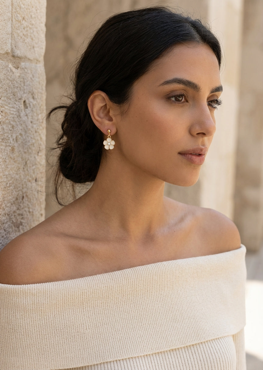 Envy Gold daisy stud drop earrings