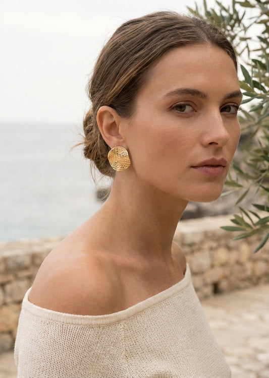 Envy Gold textured circle stud earrings