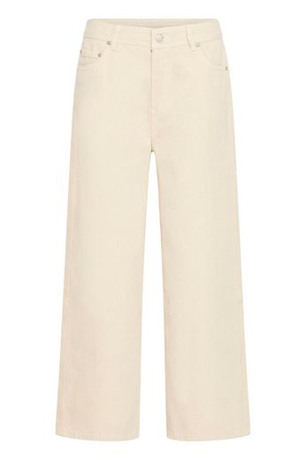 Cream Textured Wide Leg Trousers