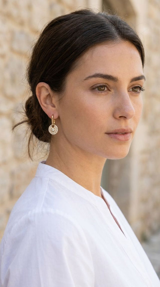 Gold Diamante Disc Drop Earring