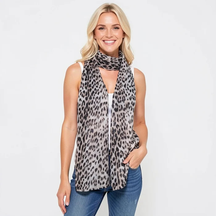 Black & Grey Leopard Print Scarf