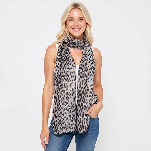 Black & Grey Leopard Print Scarf