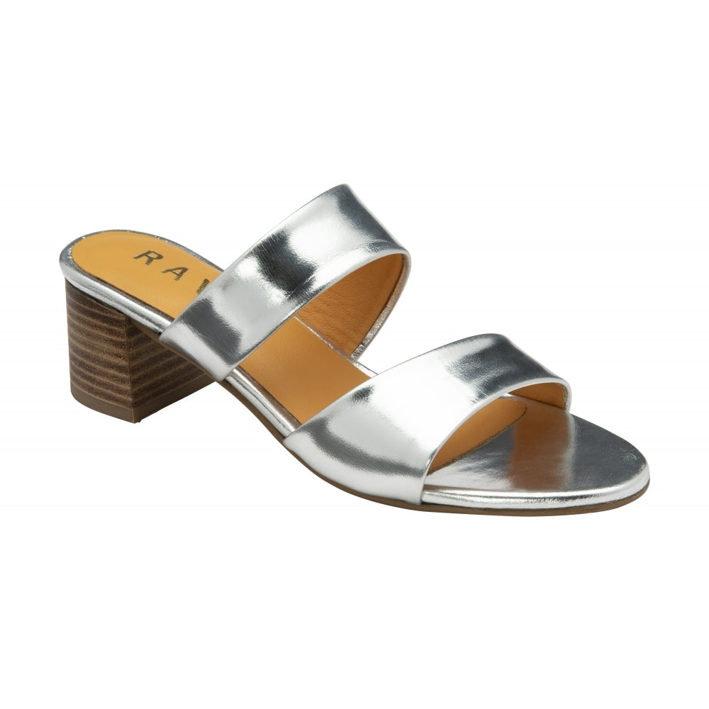 Lund by Ravel - Silver Metallic Leather Heeled Mule Sandal
