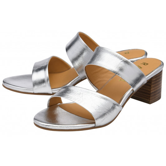 Lund by Ravel - Silver Metallic Leather Heeled Mule Sandal
