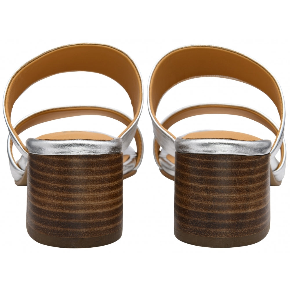 Lund by Ravel - Silver Metallic Leather Heeled Mule Sandal