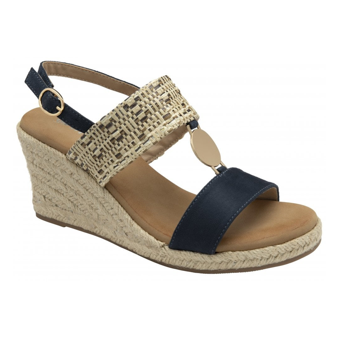 Navy Giana Wedge Open-Toe Sandals | Dunlop