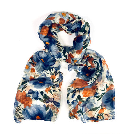Blue & Orange Floral Scarf