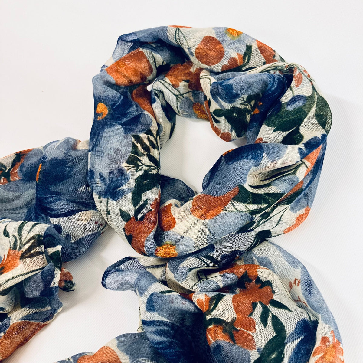 Blue & Orange Floral Scarf