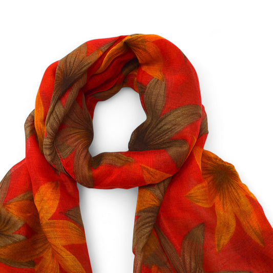 Pink & Orange Large Print Floral Scarf