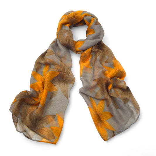 Taupe & Mustard Floral Scarf