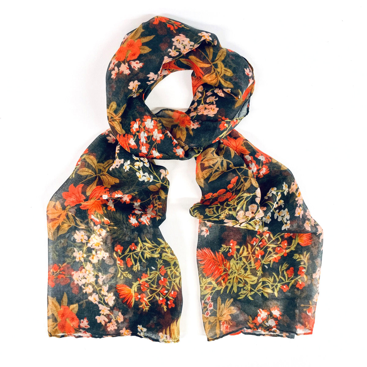 Orange & Black Small Print Floral Scarf