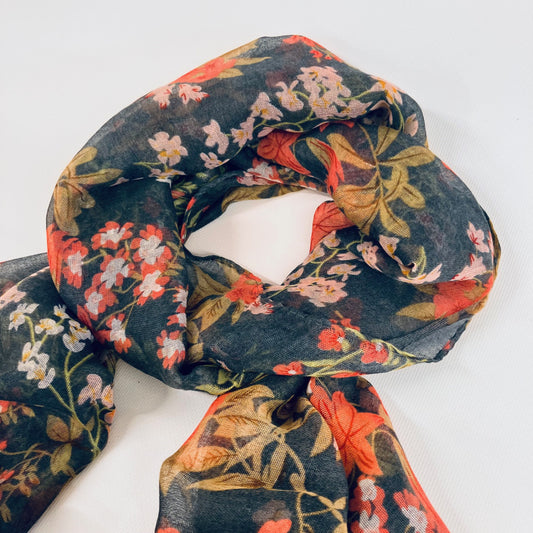 Orange & Black Small Print Floral Scarf