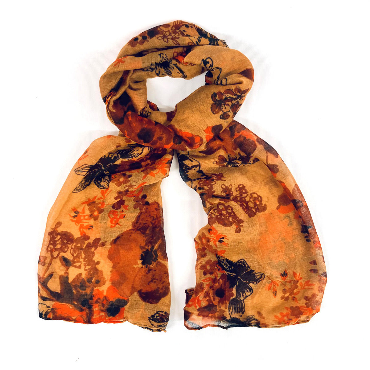 Beige, Orange & Brown Floral Scarf